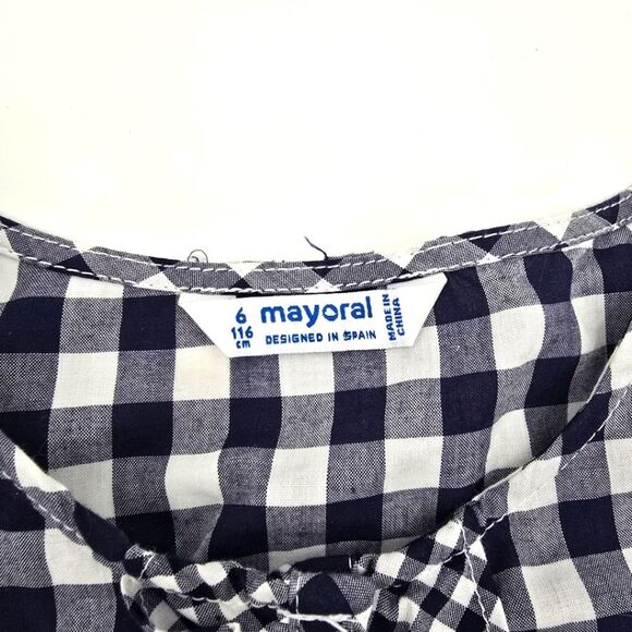 Mayoral Girl Ruffle Blue And White Plaid Romper Size 6 - Picture 3 of 4